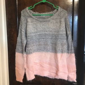 Super soft and fuzzy pink and gray sweater